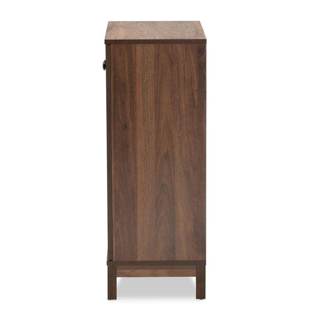 Walnut Brown Wood 2-Door Shoe Storage Cabinet
