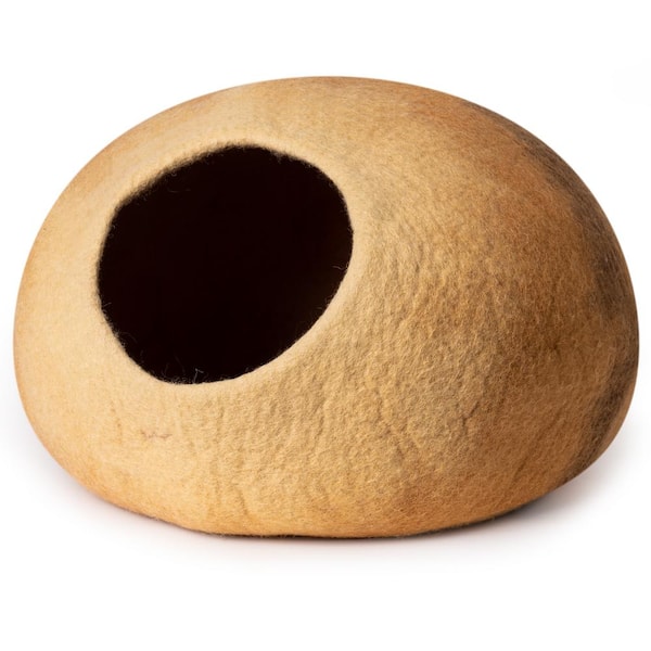 Runesay Yellow Wool Cat Cave Bed -Handmade Wool Cat Bed Cave with Mouse Toy