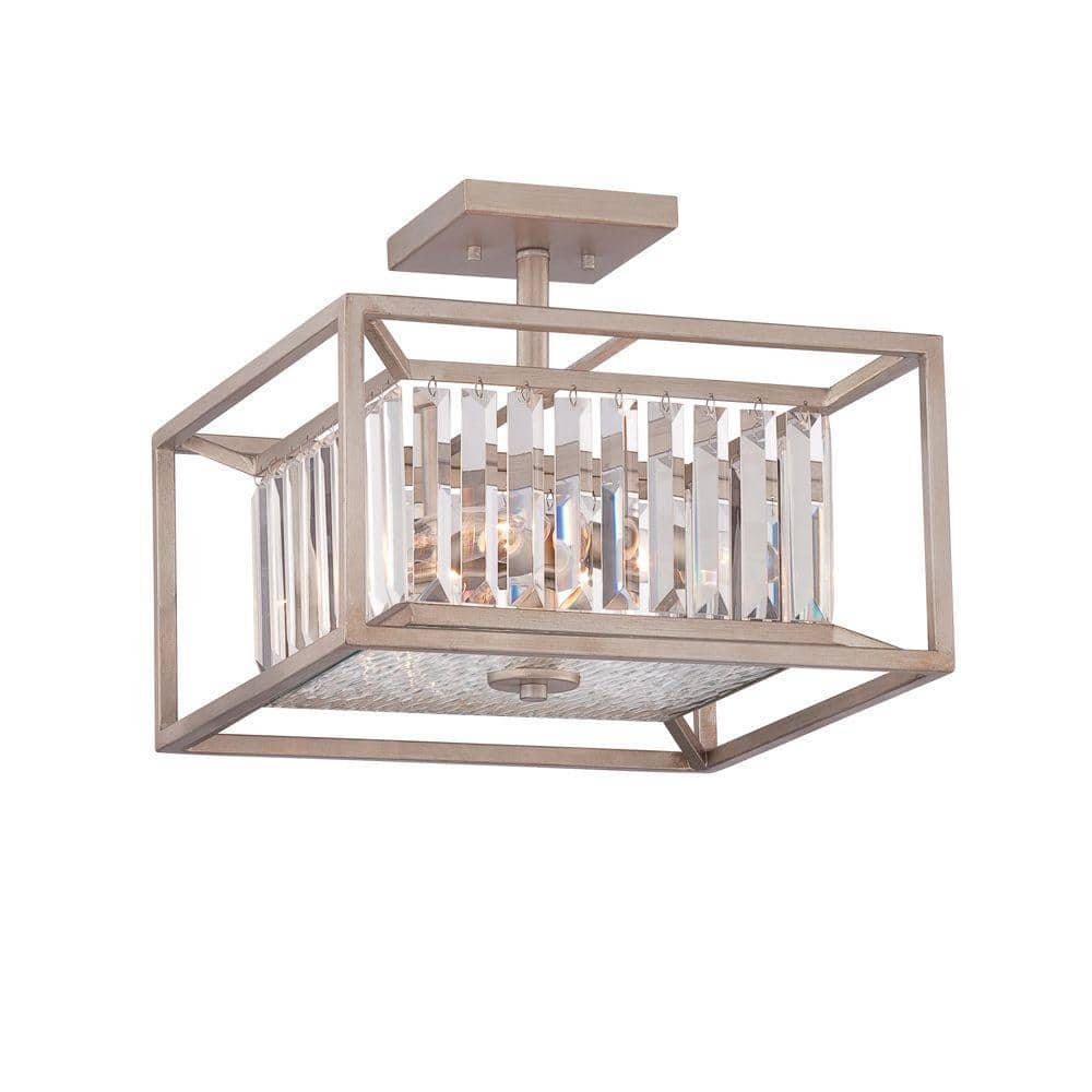 Linares Silver Crystal Prism 14" Semi-Flush Mount Light