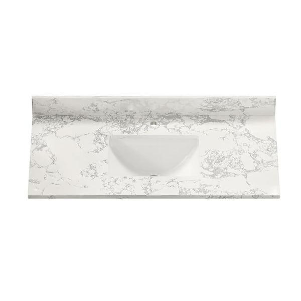 Dimakai 43 in. W x 22 in. D Engineered Stone Composite White Square Single Sink Bathroom Vanity Top Only in Carrara White