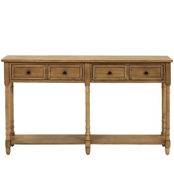 LCEPURE TRADE INC 58 in. Brown Rectangle Wood End Table, Console Table ...
