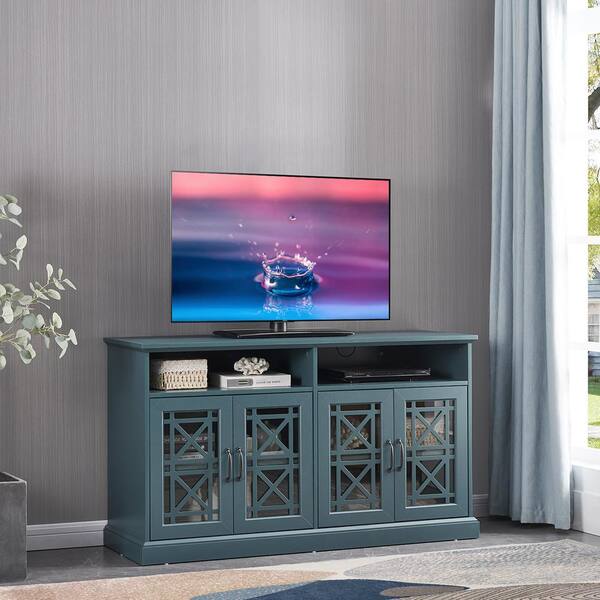 tv console table with glass doors