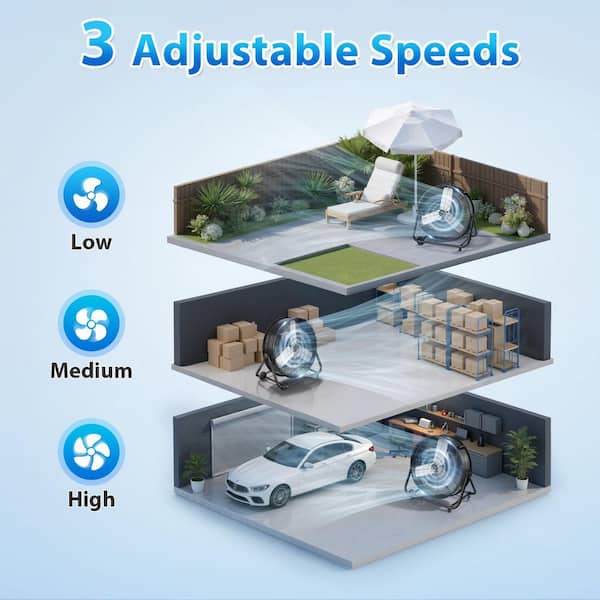 24 in. Industrial Drum Fan, 3-Speed ​​8900 CFM High Velocity Air Mover for Warehouse, Workshop, Factory – Black