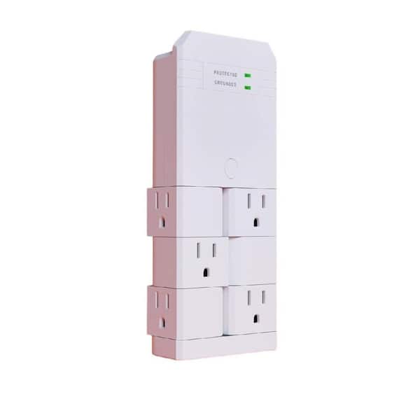 6-Outlet On-Wall Surge Protector with Pivoting Outlets and 1080 Joules of Surge Protection in White