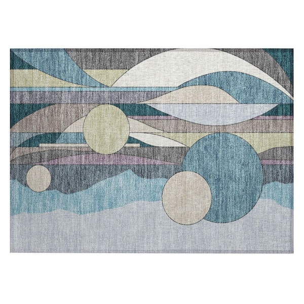 Chantille Machine Washable Indoor/Outdoor Abstract ACN2252 Teal 1 ft. 8 in. x 2 ft. 6 in. Accent Rug