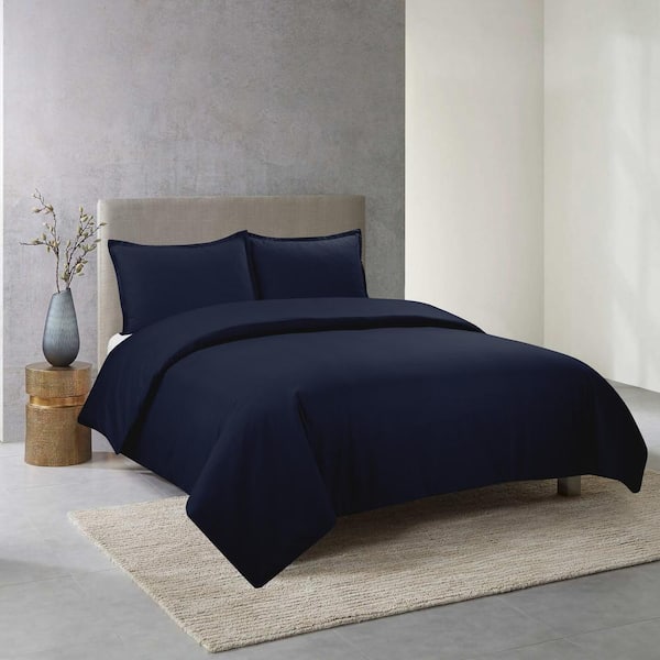 Nouvelle Home Perfectly Cotton 2-Piece Navy Solid Cotton Twin/Twin XL Duvet Set