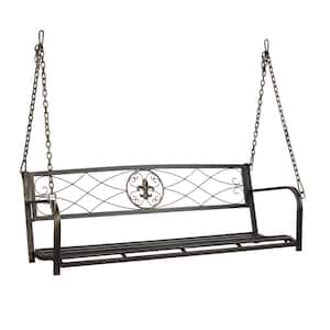 52 in. 2-Person Antique Bronze Metal Porch Swing With Adjustable Safety Chains