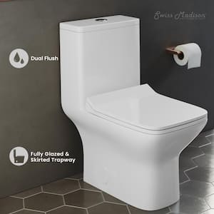 Carre 10 in. 1-piece 1.1/1.6 GPF Dual Flush Square Toilet in Glossy White, Seat Included