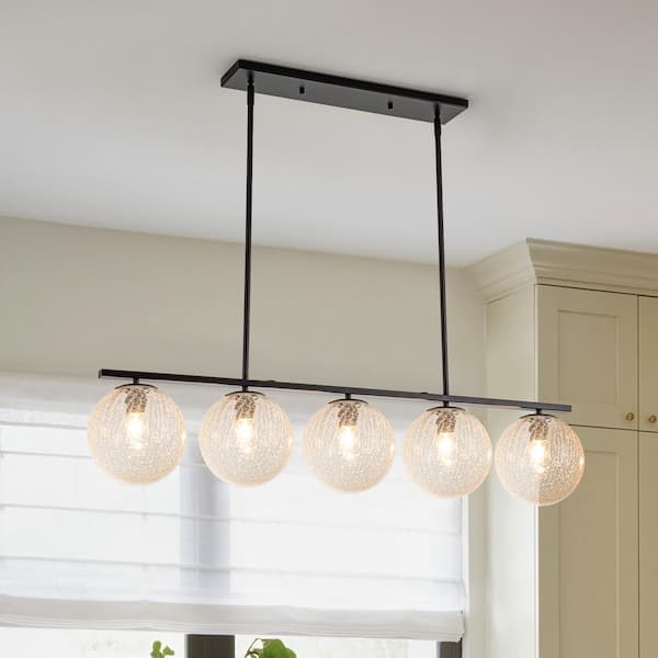 Shellman 5-Light Oil Rubbed Bronze Chandelier Linear Kitchen Island Pendant with Globe Hammered Glass Shades