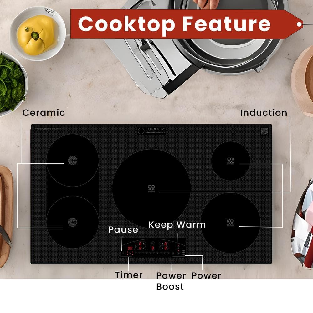 Equator Black Ceramic-Induction 36" 5 Burner Cooktop with Touch Control