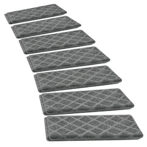 Diamond Trellis Gray 9.5 in. x 30 in. x 1.2 in. Bullnose Indoor Non-slip Carpet Stair Tread Cover Tape Free (Set of 14)