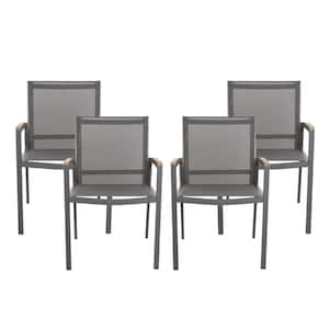 Moralis Gray Aluminum and Gray Mesh Outdoor Dining Chairs (4-Pack)
