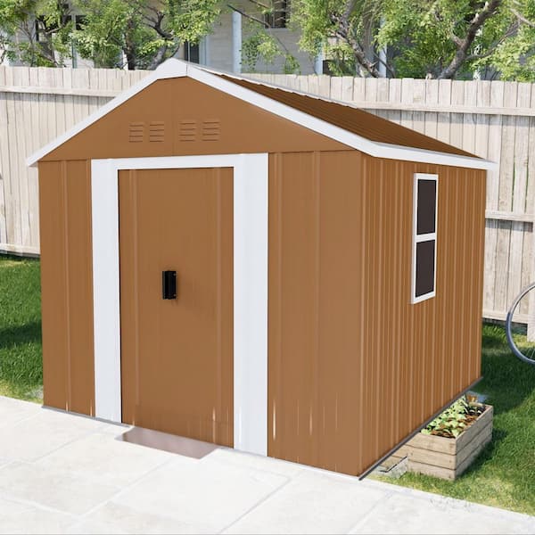 6ft. W x 4ft. D Metal Storage Shed Outdoor Garden Shed with Rolling Door, Window and 4-Vents in Brown (24 sq. ft.)