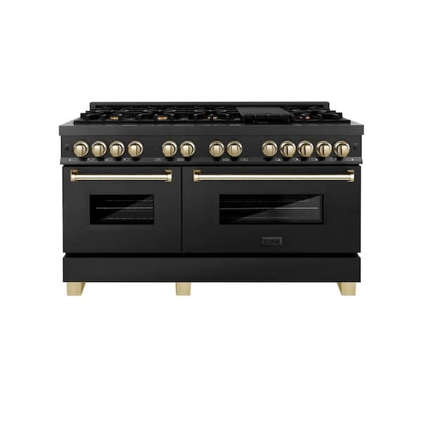 ZLINE Kitchen and Bath Autograph Edition 30 in. 4 Burner Dual Fuel Range in  Black Stainless Steel and Polished Gold RABZ-30-G - The Home Depot