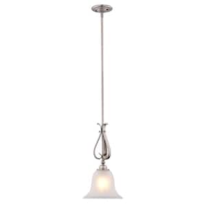 Monrovia 1 Light Brushed Nickel Transitional Mini Pendant Light Ceiling Fixture with White Glass