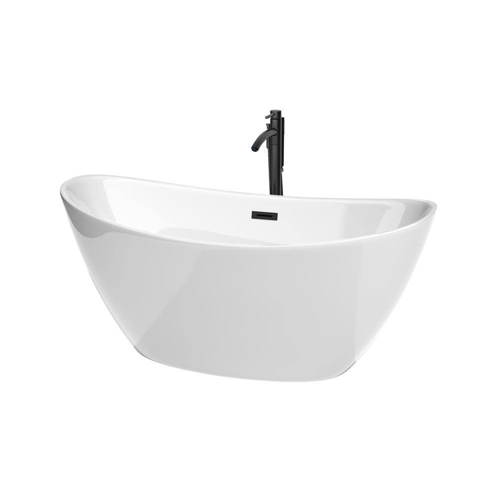 Dorrit 60" x 32" White Acrylic Freestanding Soaking Bathtub with Matte Black Faucet