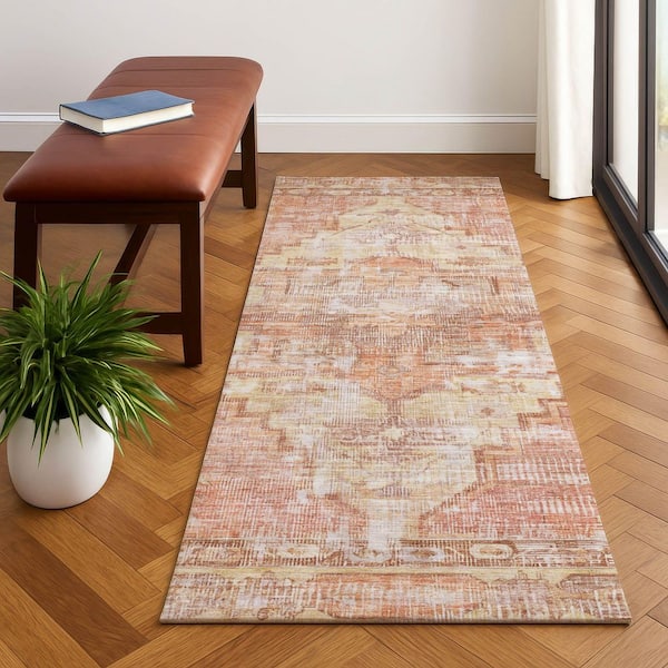 Mayfield Premium Machine Washable Abstract AMF1729 Terracotta 2 ft. 3 in. x 7 ft. 6 in. Runner Rug