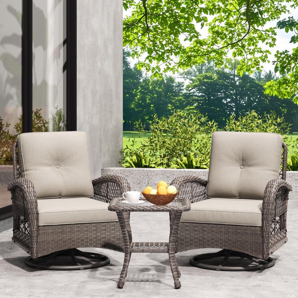 JOYSIDE 3-Piece Wicker Outdoor Rocking Chair Patio