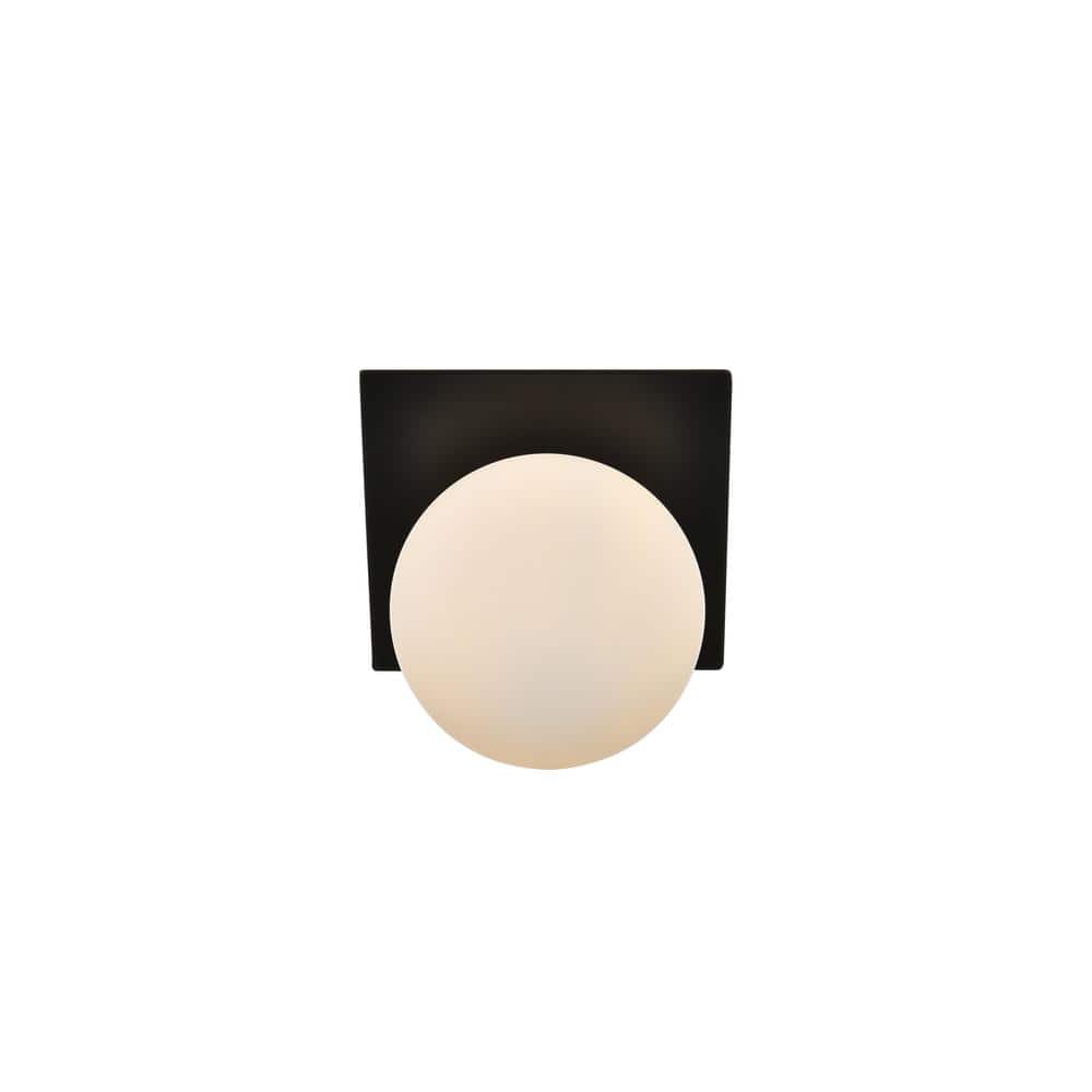 Simply Living 7 in. 1-Light Modern Black Vanity Light with Frosted White Ro