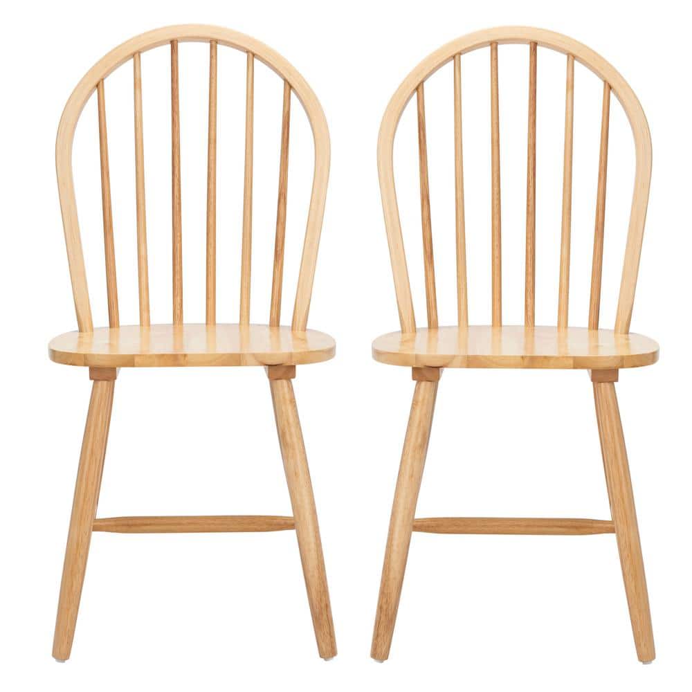 Natural Rubberwood High Slat Back Windsor Side Chair Set
