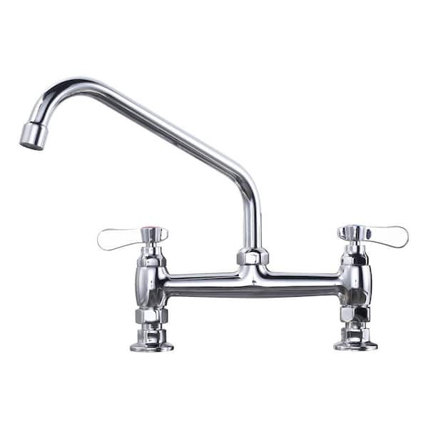 ALEASHA 10 in. Double Handle Deck Mount Standard Kitchen Faucet in Chrome