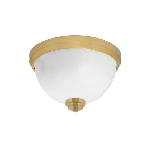 Unbranded Ashland 12 in. 2 Light New Age Brass Flush Mount with White Marble Glass Shade No Bulbs Included