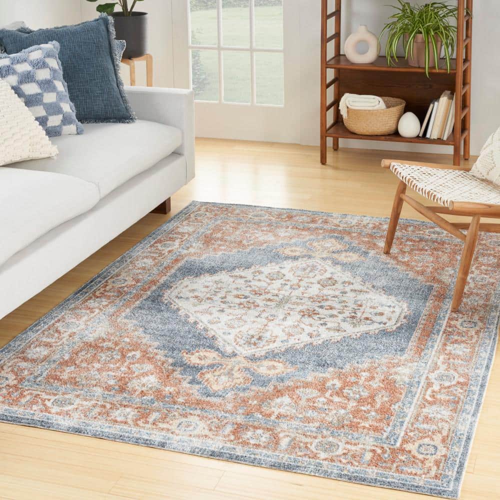 Vintage Persian Denim Multi 5' x 7' Flatweave Washable Area Rug