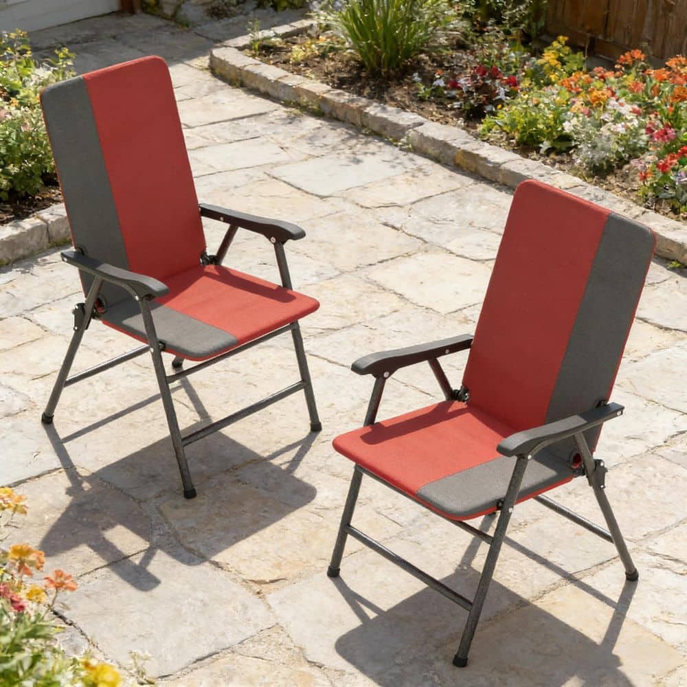 Powder-Coated High-Back Padded Folding Steel Outdoor Dining Chair Outdoor Lounge Chair in Gray Set of 2 price history on PriceWatchPro