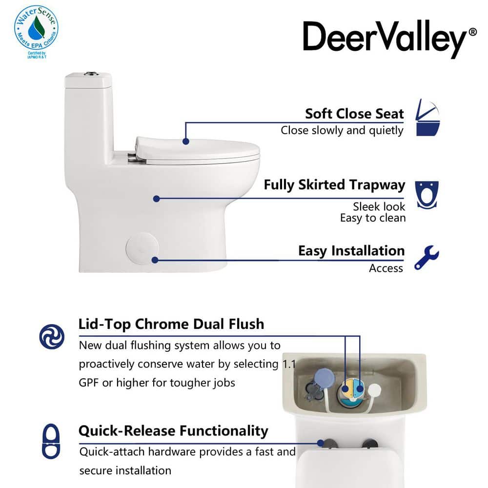 White Ceramic Elongated Dual Flush One-Piece Toilet