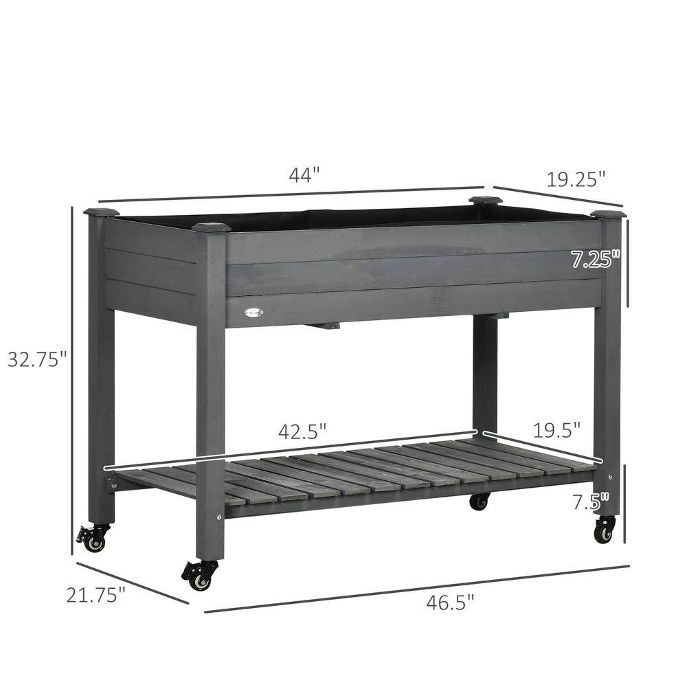 Dark Gray Wooden Elevated Garden Planter with Lockable Wheels