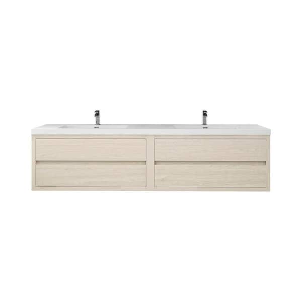 Louis 84 in. W x 20 in. D x 22 in. H Double Sink Floating Bath Vanity in Light Wood with White Acrylic Top