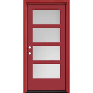 Performance Door System 36 in. x 80 in. VG 4-Lite Right-Hand Inswing Pearl Red Smooth Fiberglass Prehung Front Door