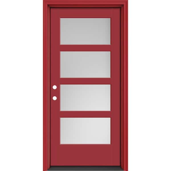 Masonite Performance Door System 36 in. x 80 in. VG 4-Lite Right-Hand Inswing Pearl Red Smooth Fiberglass Prehung Front Door