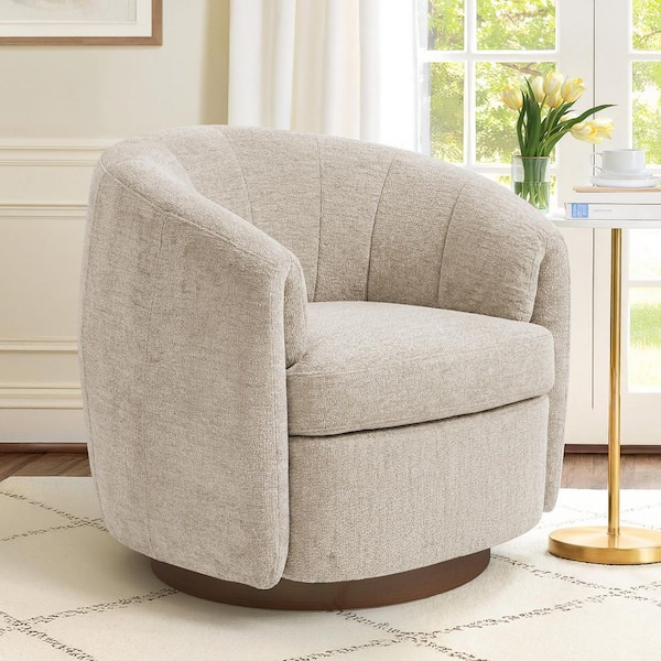 OrangeOne Light Camel Modern Chenille Upholstered Swivel Barrel