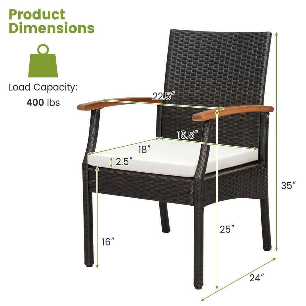 Set of 4 Brown Wicker Dining Chairs with Off-White Cushions