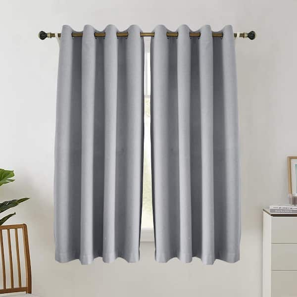 Pro Space 34 in. W x 54 in. L 100% Total Heavy-Duty Linen Textured Thermal Blackout Curtains, Light Gray（1-pack）