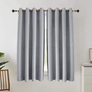34 in. W x 84 in. L 100% Total Heavy-Duty Linen Textured Thermal Blackout Curtains, Light Gray（1-pack）