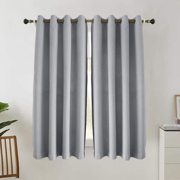 Pro Space 52 in. W x 108 in. L 100% Total Heavy-Duty Linen Textured Thermal Blackout Curtains, Light Gray（1-pack）