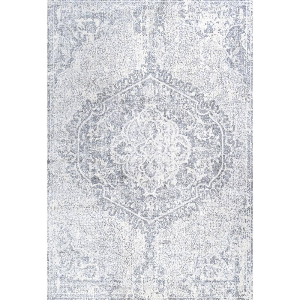 Reversible Gray Synthetic Vintage Medallion Runner Rug 5'x8'