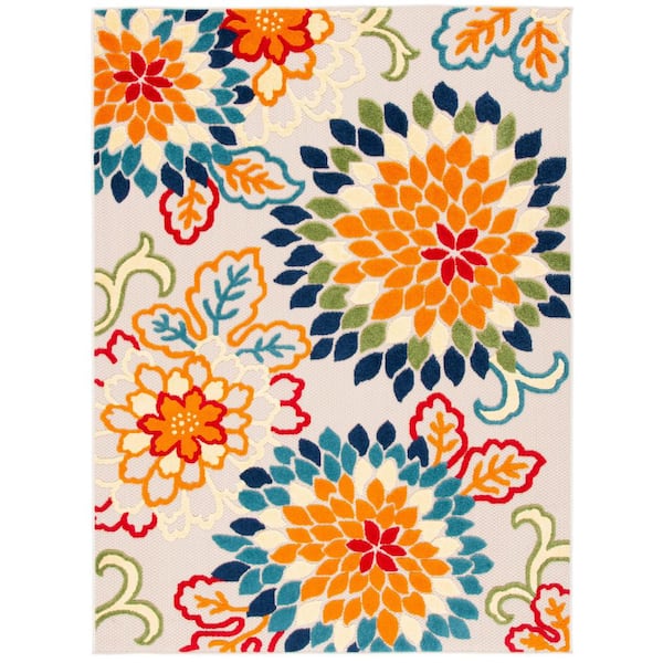 Cabana Ivory/Orange 10 ft. x 14 ft. Floral Abstract Indoor/Outdoor Area Rug