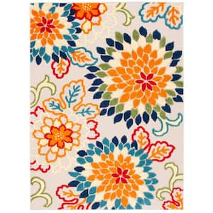 Cabana Ivory/Orange 4 ft. x 6 ft. Contemporary Floral Abstract Indoor/Outdoor Patio Area Rug