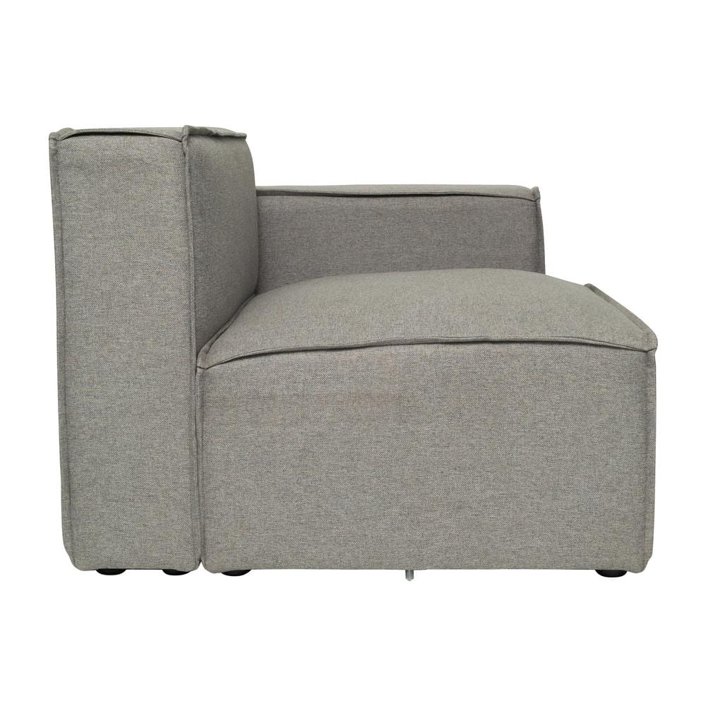 Gray Fabric Modular Right Armrest Side Chair with Solid Wood Frame