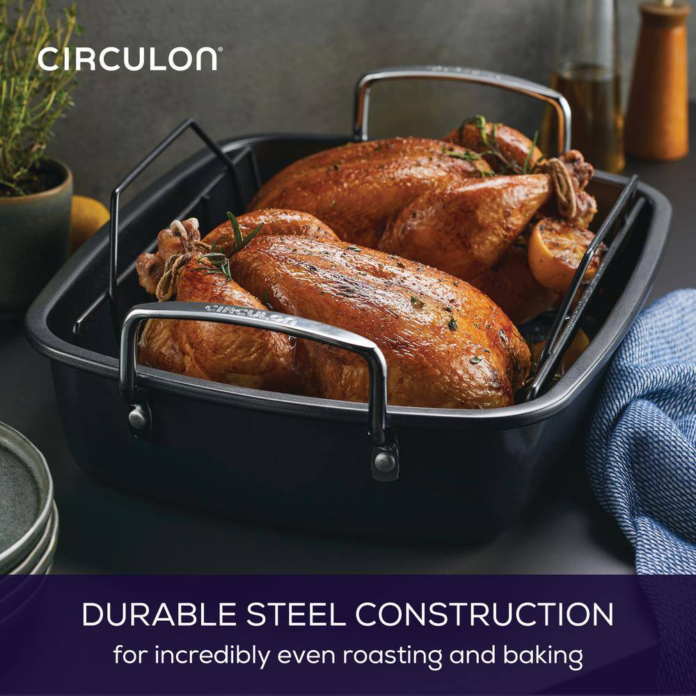 Total 11 qt. in Black, Steel, Roasting Pan with Rack - thumbnail 6
