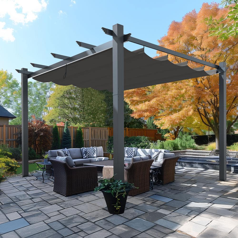 VEIKOUS 13 ft. W x 10 ft. D Aluminum Pergola Outdoor with Dark Gray ...