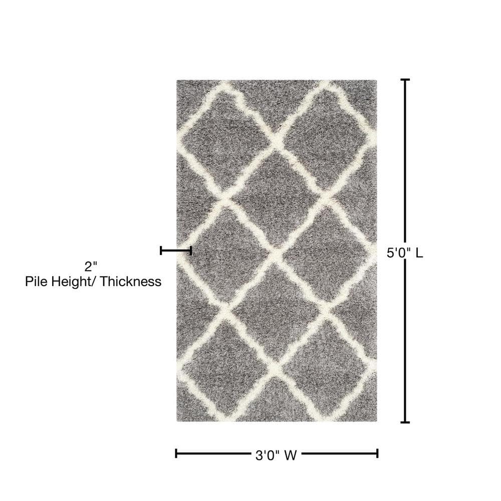 Ivory Rectangular Shag Area Rug 36" Synthetic Plush Pile