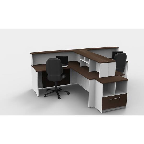 OfisLITE 9-Piece White/Espresso Office Reception Desk Collaboration Center
