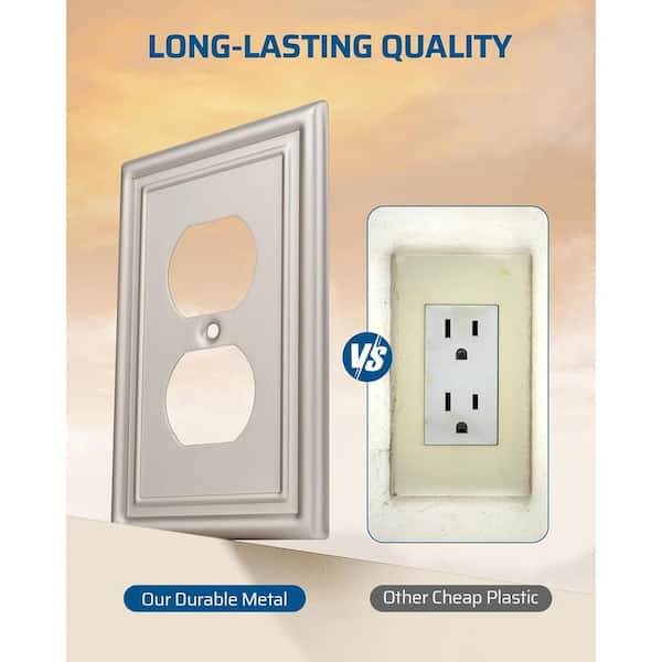 1-Gang Brushed Nickel Duplex Outlet Metal Wall Plates (4-Pack)