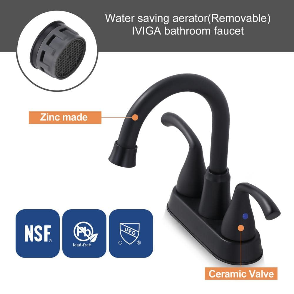 Matte Black High Arc Double Handle Bathroom Faucet