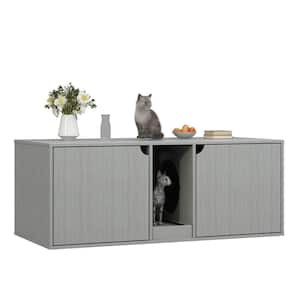 Cat Litter Box Enclosure for 2 Cats, Indoor Wood Stackable Cat Washroom Storage Cabinet Bench End Table Furniture, Gray