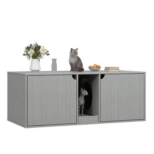 FUFU&GAGA Cat Litter Box Enclosure for 2 Cats, Indoor Wood Stackable Cat Washroom Storage Cabinet Bench End Table Furniture, Gray